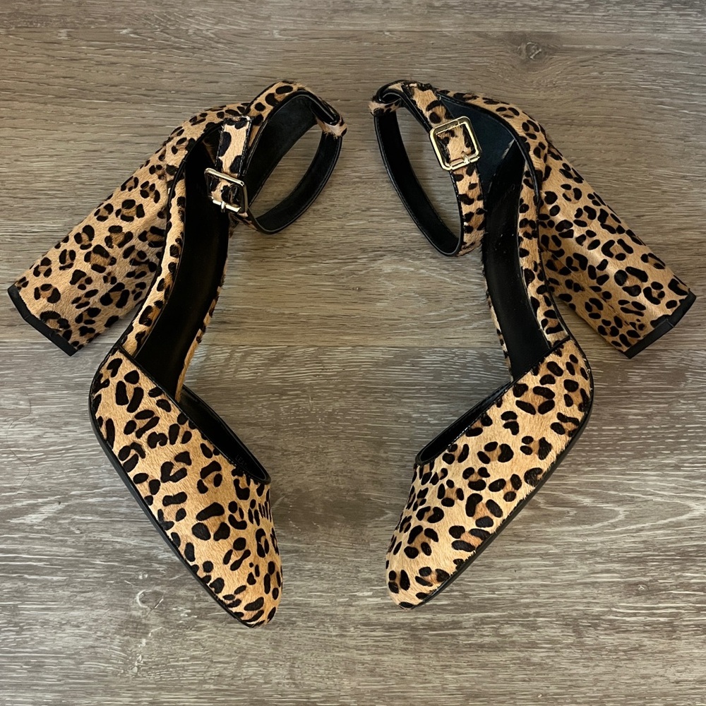 Marciano Leopard Print Ankle - Strap Block Heels